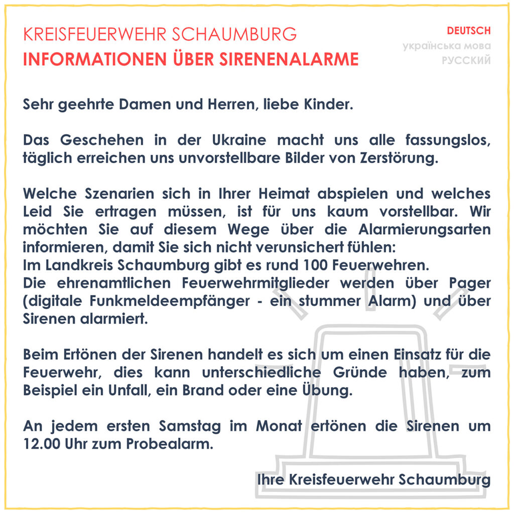 Kreisfeuerwehr Schaumburg - Informationen über Sirenenalarme - Deutsch